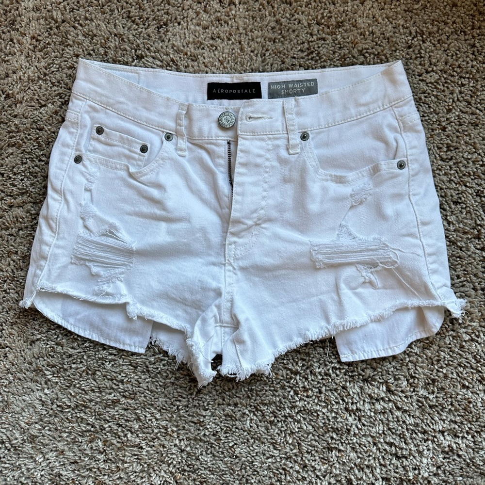 Aeropostale Ripped White Jean Shorts//High Wasted Shorts-size small/medium